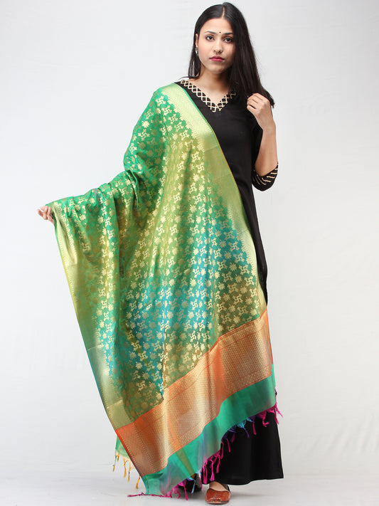 Banarasi Semi Georgette Dupatta With Zari Work -  Multi Shaded Green & Gold  - D04170908