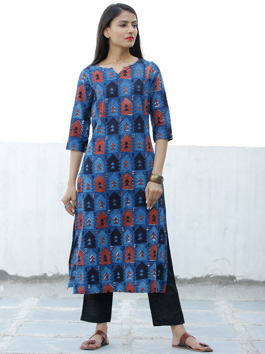Indigo Rust Black Hand Block Printed Cotton Kurta - K192F1841
