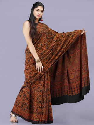 Mustard Rustic Black Ajrakh Hand Block Printed Modal Silk Saree - S031704195