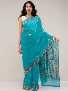 Sea Green Aari Embroidered Georgette Saree From Kashmir - S031704651