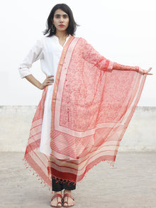 Pink Maroon Ivory Kota Silk Hand Black Printed Dupatta - D04170195