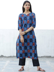 Indigo Rust Black Hand Block Printed Cotton Kurta - K192F1841