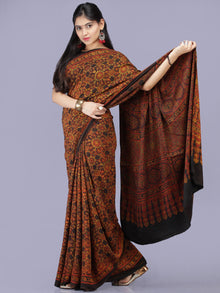 Mustard Rustic Black Ajrakh Hand Block Printed Modal Silk Saree - S031704195