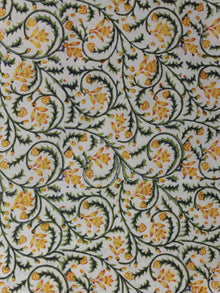 Ivory Yellow Green Hand Block Printed Cotton Suit-Salwar Fabric With Chiffon Dupatta (Set of 3) - S16281305