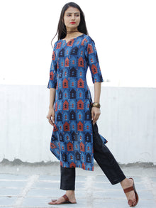 Indigo Rust Black Hand Block Printed Cotton Kurta - K192F1841