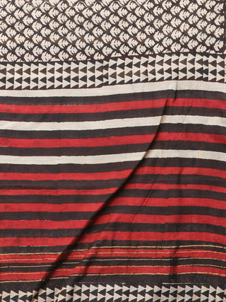 Beige Black Maroon Chanderi Hand Block Printed Dupatta - D04170714