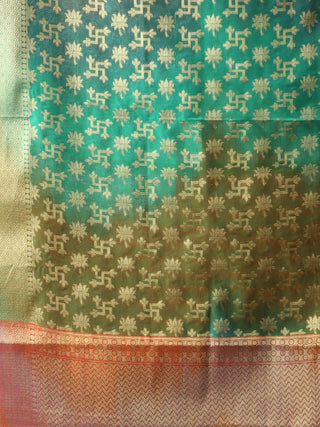Banarasi Semi Georgette Dupatta With Zari Work -  Multi Shaded Green & Gold  - D04170908