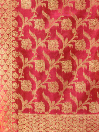Banarasi Chanderi Dupatta With Resham Work - Punch Pink & Gold - D04170817