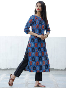 Indigo Rust Black Hand Block Printed Cotton Kurta - K192F1841