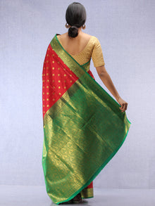 Banarasee Art Silk Self Weave Saree With Zari Work - Red Green & Gold - S031704432
