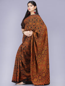 Mustard Rustic Black Ajrakh Hand Block Printed Modal Silk Saree - S031704195