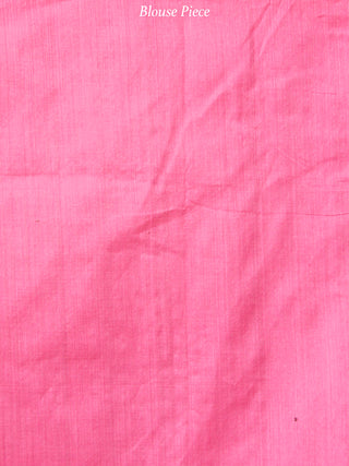 Indigo Pink Yellow Grey Ikat Handwoven Ganga Jamuna Border Cotton Saree - S031703637