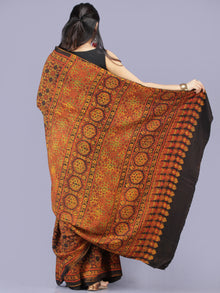 Mustard Rustic Black Ajrakh Hand Block Printed Modal Silk Saree - S031704195