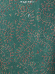 Green Rust Yellow Hand Block Printed Chiffon Saree with Zari Border - S031703940