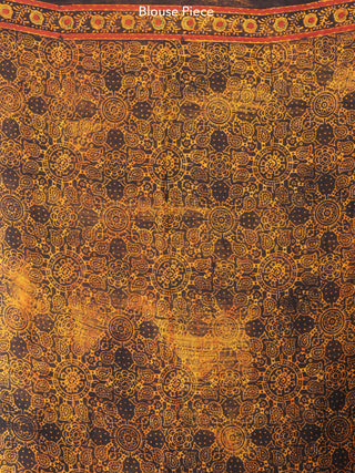 Mustard Rustic Black Ajrakh Hand Block Printed Modal Silk Saree - S031704195