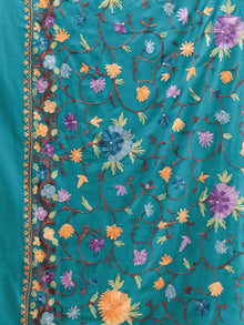 Sea Green Aari Embroidered Georgette Saree From Kashmir - S031704651