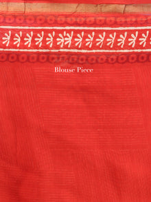 Red Ivory Hand Block Printed Maheshwari Silk Saree With Zari Border - S031704529