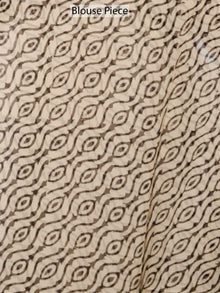 Grey Maroon Beige Hand Block Printed Chiffon Saree with Zari Border - S031703501