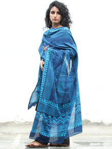 Indigo Sky Blue Cotton Hand Block Printed Dupatta - D04170423