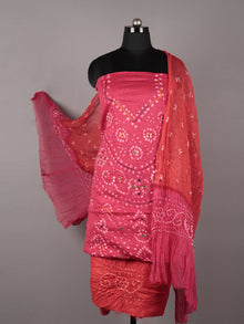 Pink Red White Hand Tie & Dye Bandhej Suit Salwar Dupatta (Set of 3) With Hand Embroidery & Mirror Work - S16281268
