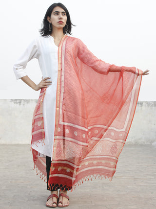 Pink Maroon Ivory Kota Silk Hand Black Printed Dupatta - D04170196