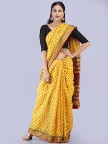 Yellow Maroon Black Bagh Printed Maheshwari Cotton Saree - S031704251