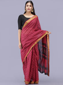 Magenta Pink Black Bagh Printed Maheshwari Cotton Saree - S031704206