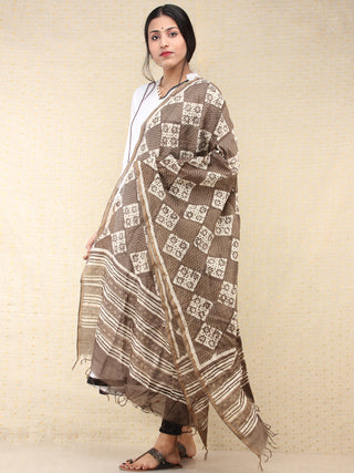 Kashish White Chanderi Hand Block Printed Dupatta - D04170715