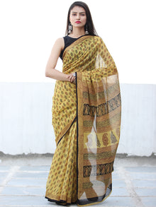 Yellow Red Black Maroon Bagh Hand Block Printed Kota Doria Saree - S031703900