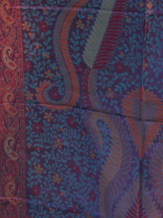 Purple Blue Maroon Jamavari Silk Woollen Kashmiri Stole - S200533