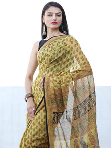 Yellow Red Black Maroon Bagh Hand Block Printed Kota Doria Saree - S031703900