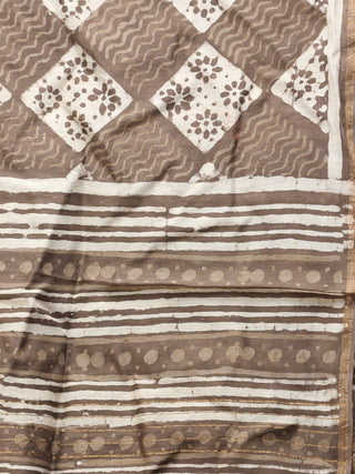 Kashish White Chanderi Hand Block Printed Dupatta - D04170715