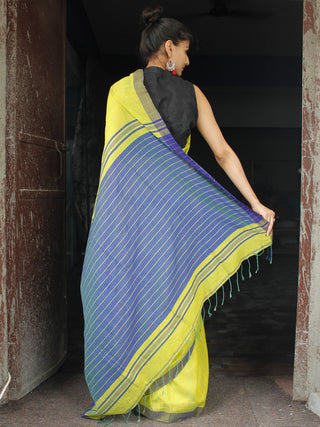 Lemon Green Blue Handloom Cotton Saree With Sequence Work - S031704035