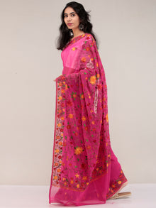 Pink Aari Embroidered Georgette Saree From Kashmir - S031704652