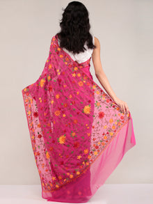 Pink Aari Embroidered Georgette Saree From Kashmir - S031704652