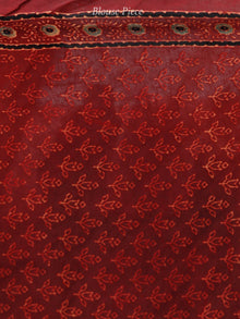 Red Black Blue Beige Ajrakh Hand Block Printed Modal Silk Saree in Natural Colors - S031703723