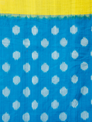 Sky Blue Pink Yellow Grey Ikat Handwoven Ganga Jamuna Border Cotton Saree - S031703638