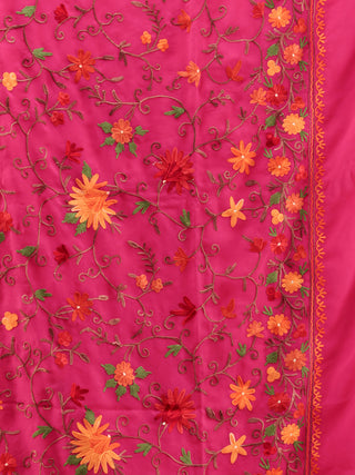 Pink Aari Embroidered Georgette Saree From Kashmir - S031704652