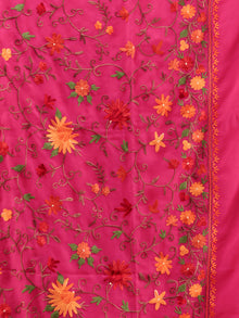 Pink Aari Embroidered Georgette Saree From Kashmir - S031704652
