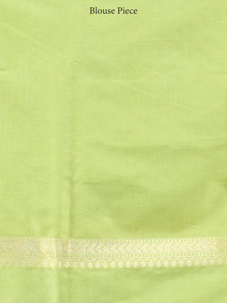 Banarasee Chanderi Silk Paisley Saree With Zari Border - Light Green & Gold  - S031704337