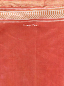 Pastel Pink Ivory Hand Block Printed Maheshwari Silk Saree With Zari Border - S031704530