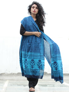 Indigo Sky Blue Cotton Hand Block Printed Dupatta - D04170424