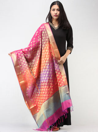Banarasi Semi Georgette Dupatta With Zari Work -  Multi Shaded Pink Orange & Gold  - D04170909
