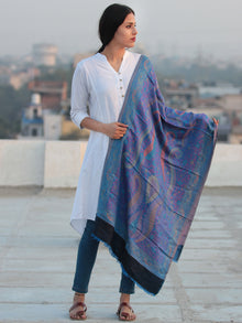 Blue Magenta Pink Jamavari Silk Woollen Kashmiri Stole - S200536