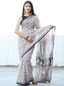 White Black Bagh Hand Block Printed Kota Doria Saree - S031703901