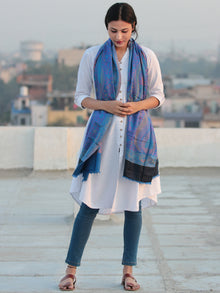 Blue Magenta Pink Jamavari Silk Woollen Kashmiri Stole - S200536