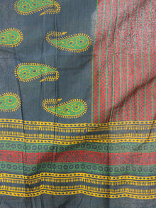 Hunter Green Red Yellow Handloom Cotton Hand Block Printed Dupatta - D04170566