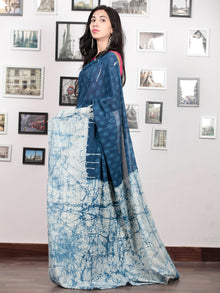 Indigo White Hand Block Printed Cotton Mul Saree   - S031703045