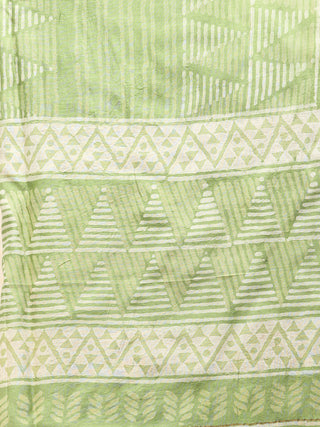 Light Green White Chanderi Hand Block Printed Dupatta - D04170716
