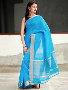 Sky Blue Handloom Mangalagiri Cotton Saree With Zari Border - S031704055